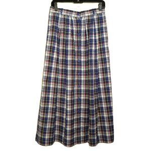 Vtg Susan Bristol Blue Plaid Cotton Button Front Maxi Full Skirt 4